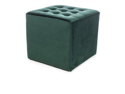 Elegantní zelený taburet LORI VELVET s prošíváním a sametovým povrchem
