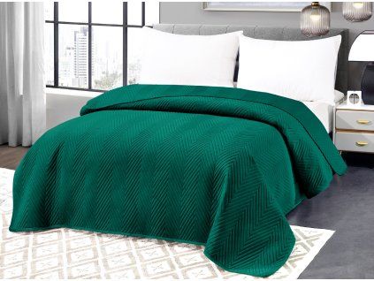 Zelený sametový přehoz na postel se vzorem ARROW VELVET (Rozměr 220 x 240 cm)