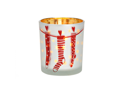 Vánoční skleněný svícen CHRISTMAS STOCKING 10 cm bílý pro útulný domov