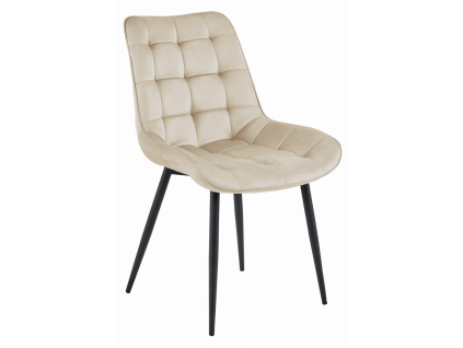 Béžová sametová židle BERA s černými nohami, moderní design