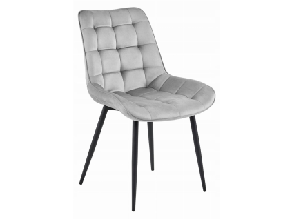 Světle šedá sametová židle BERA s černými nohami, elegantní design