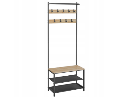 Kovová předsíňová stěna LOFT 180 cm v černé barvě s dekorem dub sonoma