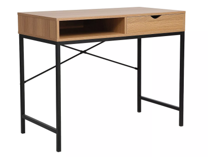 Psací stůl B-027 s deskou v dekoru dub a černou kovovou konstrukcí