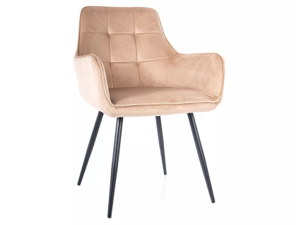 Sametová jídelní židle LEMON béžová s černými nohami a moderním designem