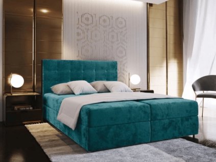 Luxusní boxspring postel GLORIEN VELVET 140x200 cm v tyrkysové barvě