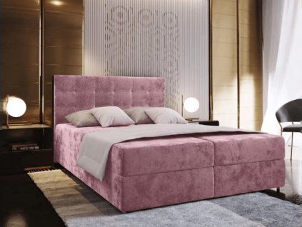 Luxusní čalouněná postel boxspring GLORIEN VELVET 160x200 cm růžová