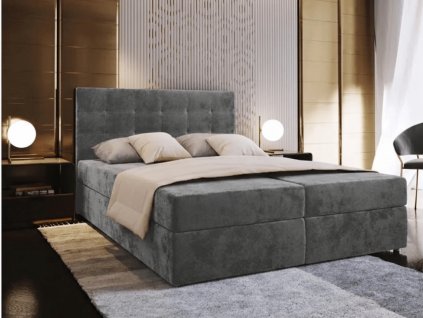Stylová čalouněná postel boxspring GLORIEN VELVET 160x200 cm šedá