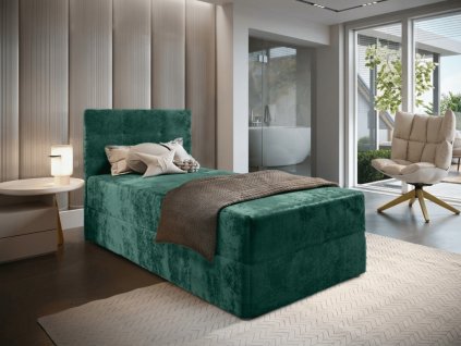 Luxusní čalouněná postel boxspring GLORIEN VELVET 90x200 cm zelená