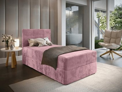 Luxusní čalouněná postel boxspring GLORIEN VELVET 90x200 cm růžová