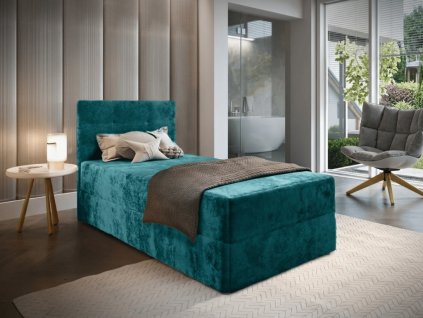 Luxusní boxspring postel GLORIEN VELVET 90x200 cm v tyrkysové barvě