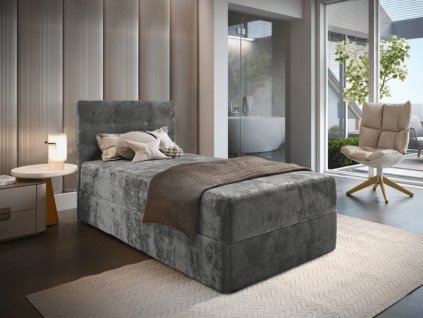 Stylová čalouněná postel boxspring GLORIEN VELVET 100x200 cm šedá