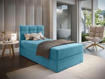 Luxusní čalouněná postel boxspring GLORIEN VELVET 90x200 cm v modré barvě
