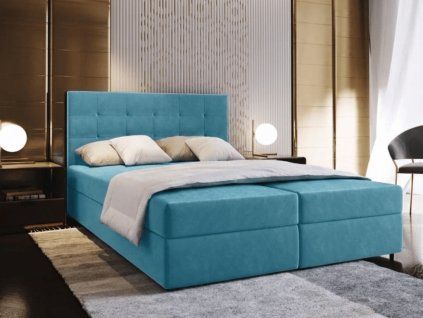 Luxusní čalouněná postel boxspring GLORIEN VELVET 140x200 cm v modré barvě