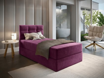Luxusní čalouněná postel boxspring GLORIEN 100x200 cm v purpurové barvě
