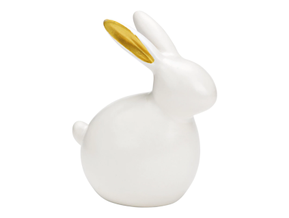 Keramický zajíček GILDED BUNNY 14 cm bílý se zlatým detailem