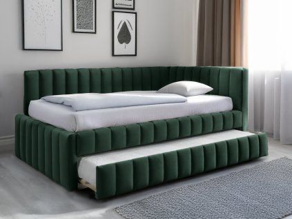 Čalouněná postel COMFINO VELVET s přistýlkou 120x200 cm tmavě zelená  KRONOS 14