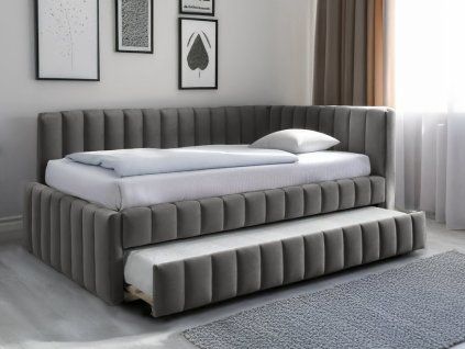 Čalouněná postel COMFINO VELVET s přistýlkou 120x200 cm šedá  KRONOS 15