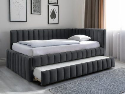 Čalouněná postel COMFINO VELVET s přistýlkou 120x200 cm tmavě šedá  KRONOS 34