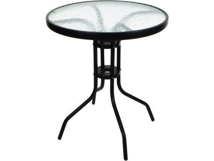 Kulatý zahradní stůl ISLAND 60 cm černý se skleněnou deskou