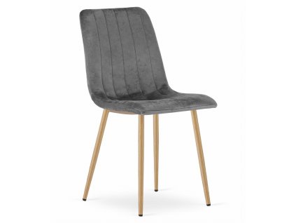 Elegantní sametová židle LAVA tmavě šedá s dřevěnými nohami