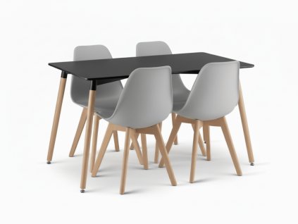 Černý jídelní stůl ADRIA 120x80 a šedé židle KITO – moderní set 1+4