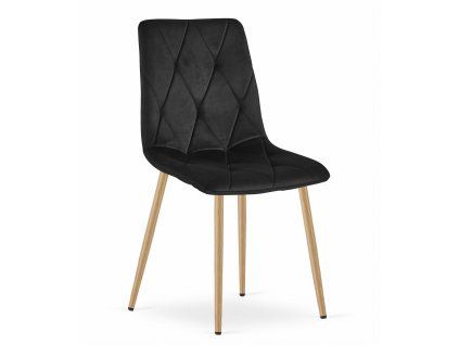 Elegantní černá sametová jídelní židle LIBRA s dřevěnými nohami