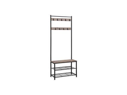 Předsíňová stěna INDUSTRY 175 cm černá/šedohnědá s lavicí a háčky
