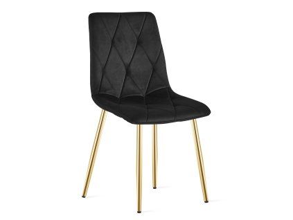 Elegantní černá sametová jídelní židle LIBRA se zlatými nohami