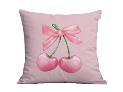 Růžový povlak na polštář CHERRIES 45x45 cm s třešněmi
