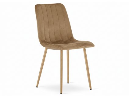 Hnědá sametová židle LAVA ALMOND BROWN s prošíváním do moderní jídelny