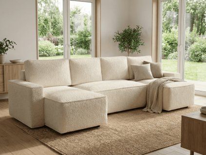92784 1 moderni rozkladaci sedaci souprava do u smart boucle 303x140 cm kremova do prostorneho obyvaku