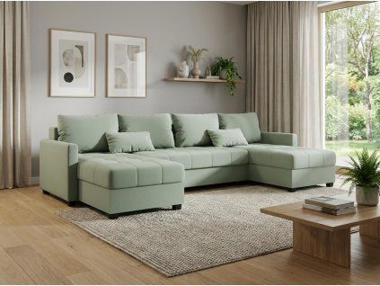 Rozkládací sedací souprava do U VENORIA 285x146 cm světle zelená do moderního obýváku