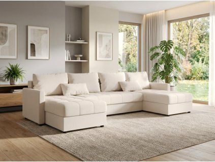 Rozkládací sedací souprava do U VENORIA 285x146 cm krémová do moderního obýváku