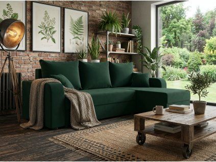 Elegantní sedací souprava do L VALERIO 238x140 cm tmavě zelená do obýváku