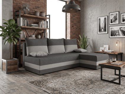 Rozkládací oboustranná sedací souprava do L VALERIO SLIM 200x140 cm tmavě šedá/světle šedá + 2 polštářky ZDARMA
