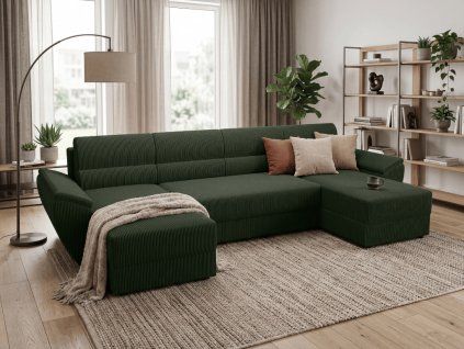 Rozkládací sedací souprava do U TAVERO 321x140 cm tmavě zelená moderní design