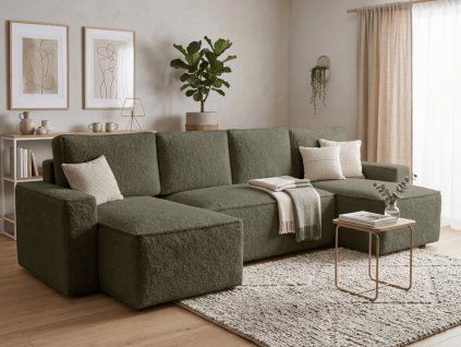 93408 4 rozkladaci sedaci souprava do u smart boucle 303x143 cm tmave zelena