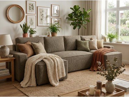 Rozkládací sedací souprava do U SMART BOUCLE 303x143 cm tmavě béžová moderní design