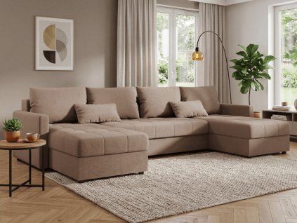 Rozkládací sedací souprava do U VENORIA 285x146 cm béžová + 2 polštářky zdarma