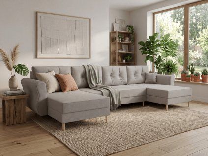 Rozkládací sedací souprava do U SILVIANO 300x140 cm šedá + 2 polštářky zdarma