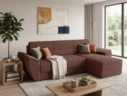Rozkládací oboustranná sedací souprava do L TAVERO 251x140 cm tmavě růžová moderní design