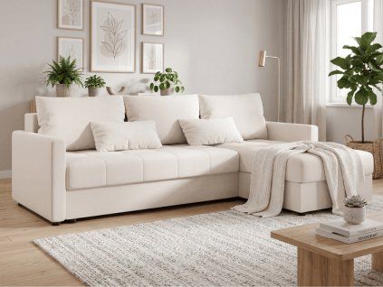 Rozkládací oboustranná sedací souprava do L VENORIA 220x143 cm krémová + 2 polštářky zdarma