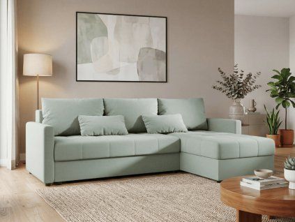 Rozkládací oboustranná sedací souprava do L VENORIA 220x143 cm světle zelená + 2 polštářky zdarma