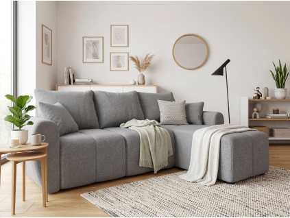 Kompaktní sedací souprava do L SEVIO 246x145 cm šedá s polštářky zdarma