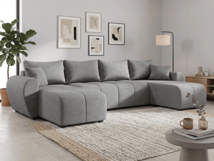 Rozkládací oboustranná sedací souprava do U SEVIO 311x145 cm šedá + 2 polštářky zdarma