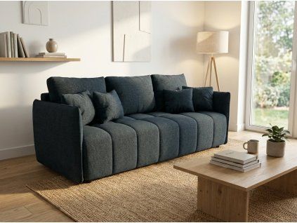 Rozkládací 3místná pohovka VELORA 215x103 cm, tmavě modrá v moderním obývacím pokoji