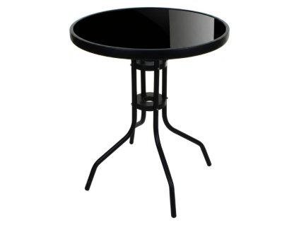 Kulatý zahradní stůl se skleněnou deskou ISLAND BLACK 60 cm, černý moderní design