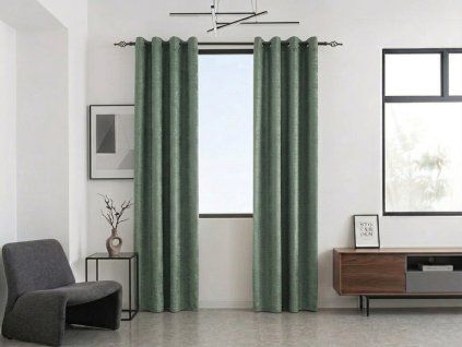 Zatemňovací závěs LOOM VELVET 140x250 cm zelený do moderního obývacího pokoje