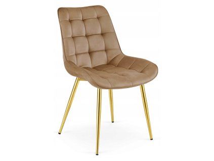 Hnědá sametová židle BERA se zlatými nohami elegantní design do jídelny