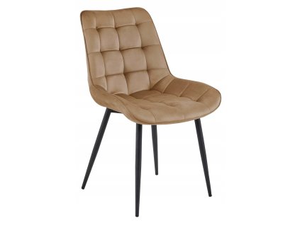Hnědá sametová židle BERA s černými nohami elegantní design do jídelny